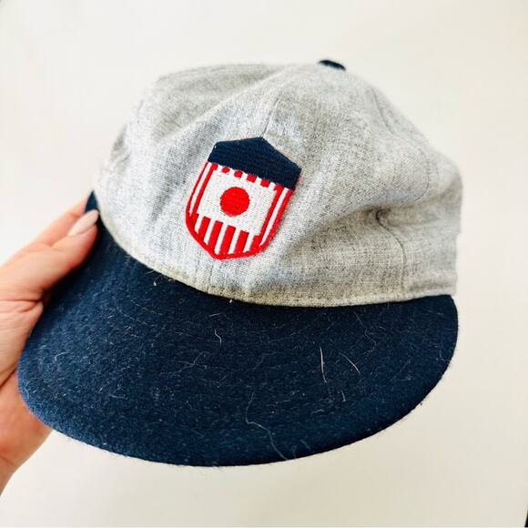 EBBETS FIELD Grey Flannel Brown Leather Snapback Adjustable Baseball Hat Cap - Picture 2 of 10